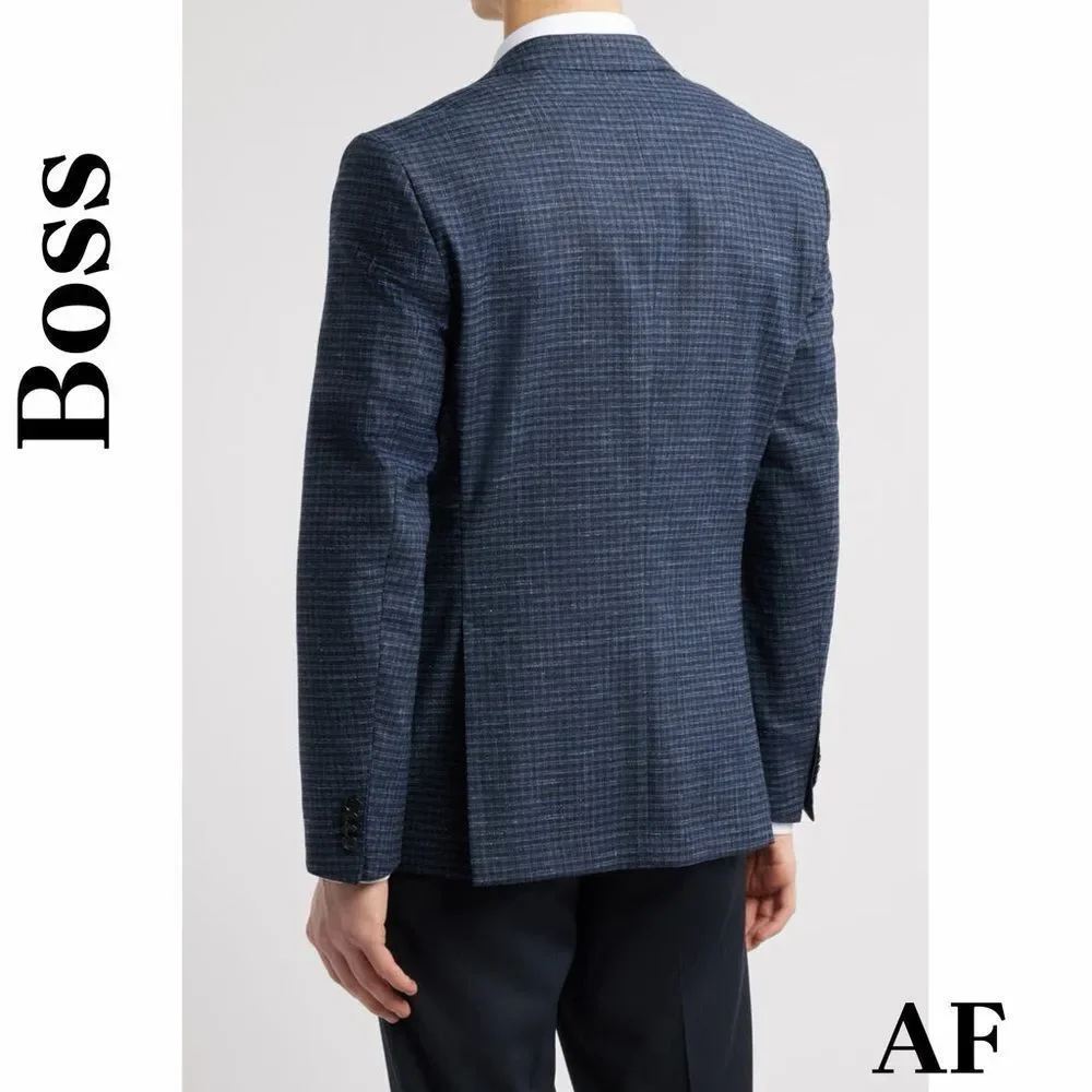 Boss Hutson Men's Navy Checkered Blazer Size 46R New